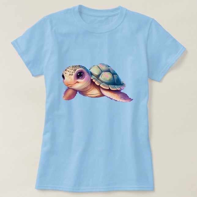 Cute Cartoon Turtle With Colorful Shell T-Shirt (Design Front)