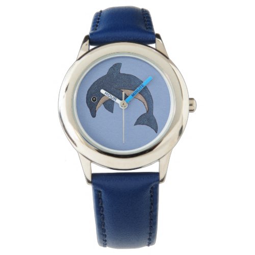 Cute Cartoon Type Shiny Blue white Jumping Dolphin Watch