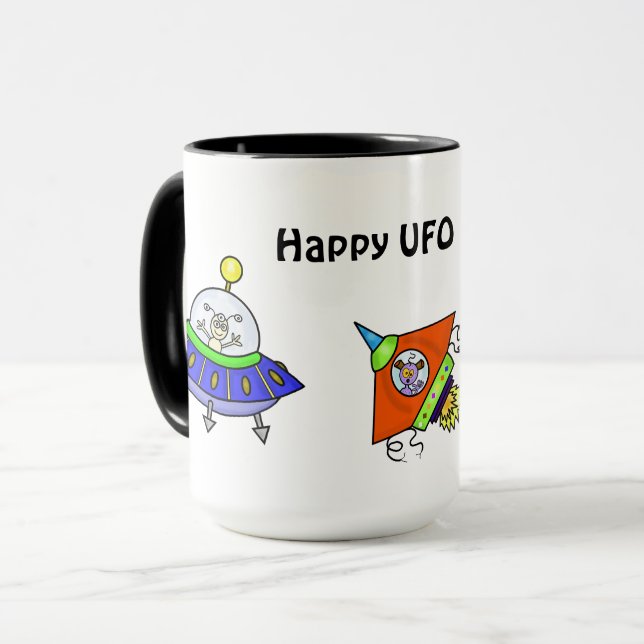 Cute Cartoon UFO Day Mug (Front Left)