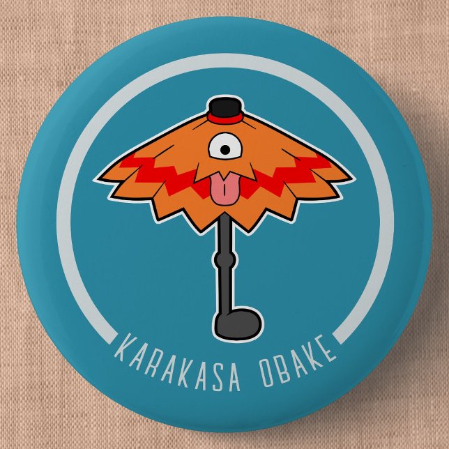 Cute Cartoon Umbrella Ghost | Japanese Yokai Button (Cute Cartoon Umbrella Ghost Yokai Can Badge- Detail View)