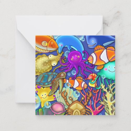 Cute Cartoon Underwater Coral Reef Sea Life World Note Card