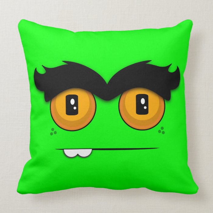 Cute Cartoon Unibrow Monster Face in Lime Pillow