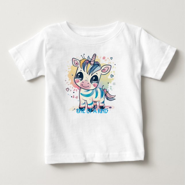 Cute Cartoon Unicorn Baby & Toddler T-Shirt Design (Front)