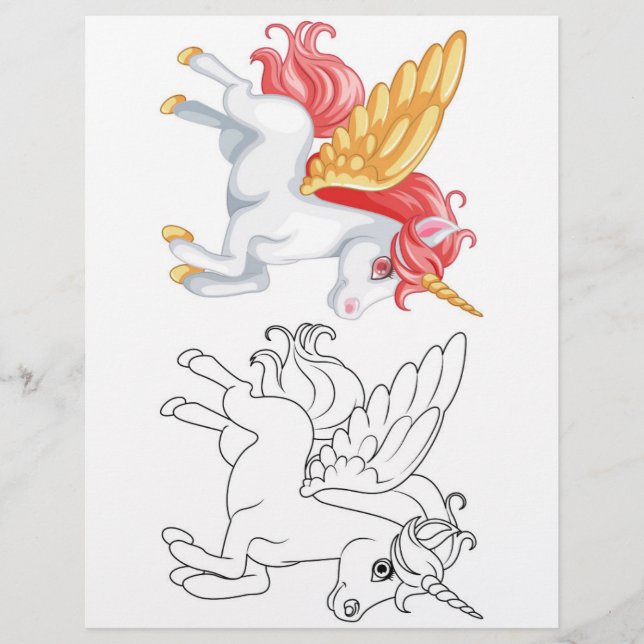 Cute Cartoon unicorn coloring page (Front)
