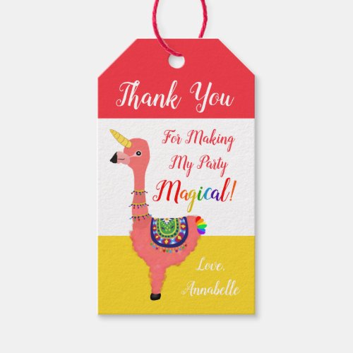 Cute Cartoon Unicorn Flamingo Llama Birthday Party Gift Tags