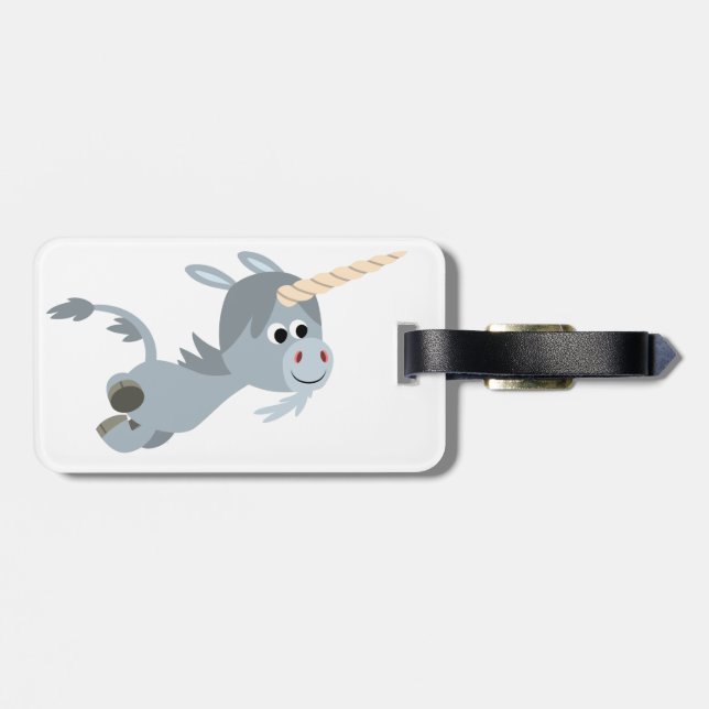 Cute Cartoon Unicorn In A Hurry Luggage Label (Back Horizontal)