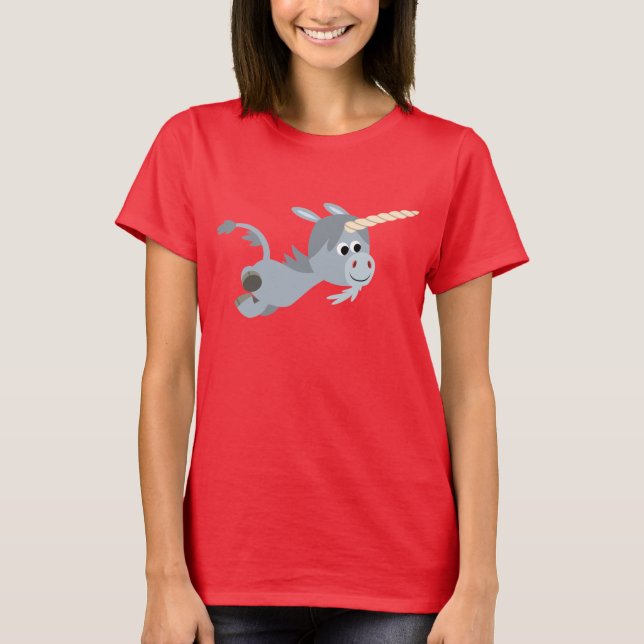 Cute Cartoon Unicorn In A Hurry Women T-Shirt (Front)