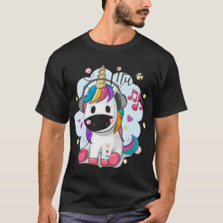 Cute Cartoon Unicorn With Headphones T-Shirt