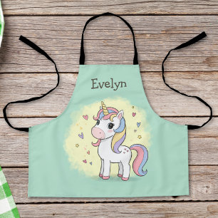 Cute Cartoon Unicorn with Rainbow Mane Apron