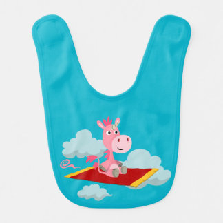 Cute Cartoon Unicorn's Magic Carpet Ride Baby Bib