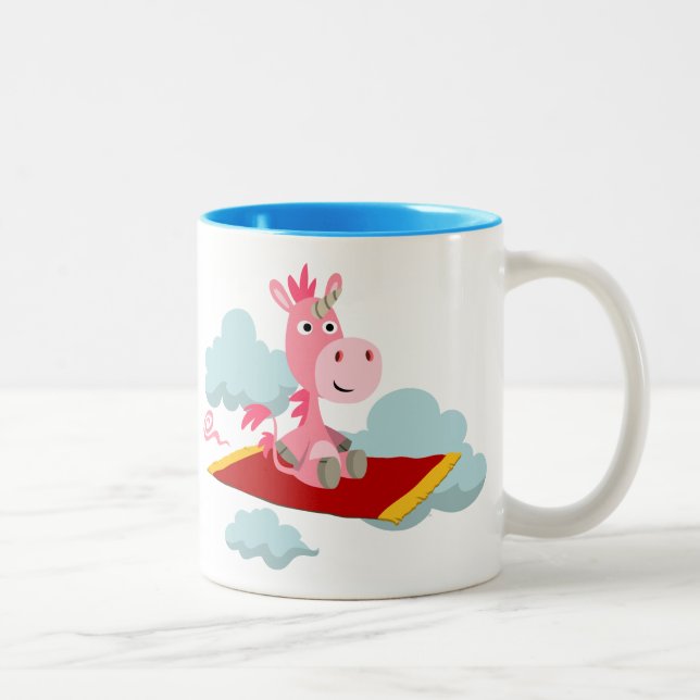 Cute Cartoon Unicorn's Magic Carpet Ride Mug (Right)