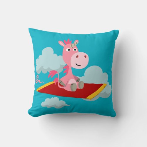 Cute Cartoon Unicorns Magic Carpet Ride Pillow