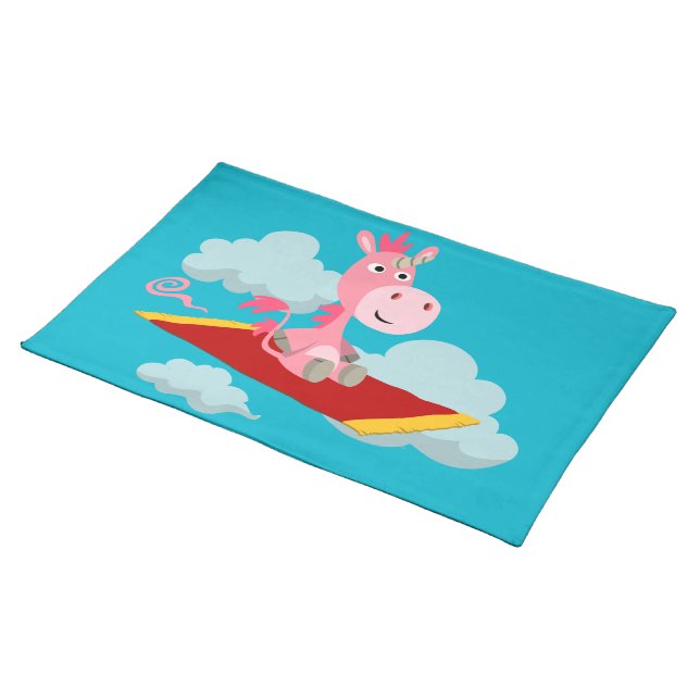Cute Cartoon Unicorn's Magic Carpet Ride Placemat (On Table)