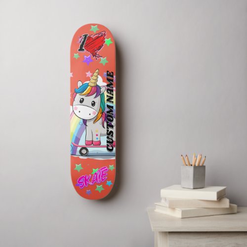 Cute cartoon unique unicorn skateboard