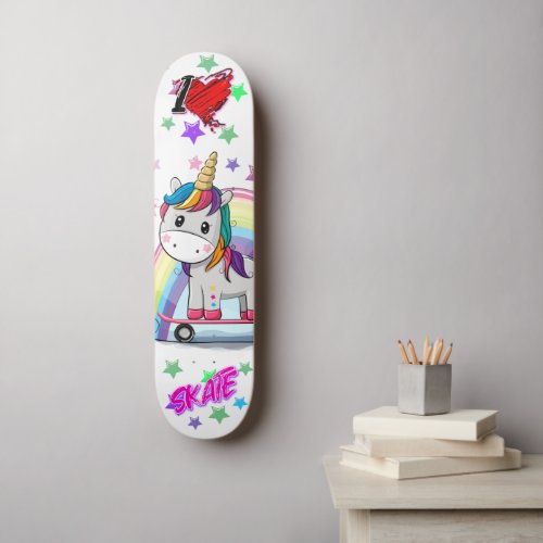 Cute cartoon unique unicorn skateboard