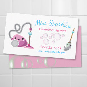 Cute Cartoon Vacuum House Cleaning Services Business Card