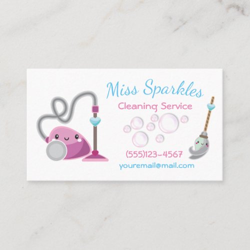 Cute Cartoon Vacuum House Cleaning Services Business Card