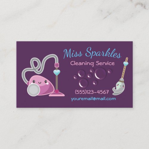 Cute Cartoon Vacuum House Cleaning Services Business Card