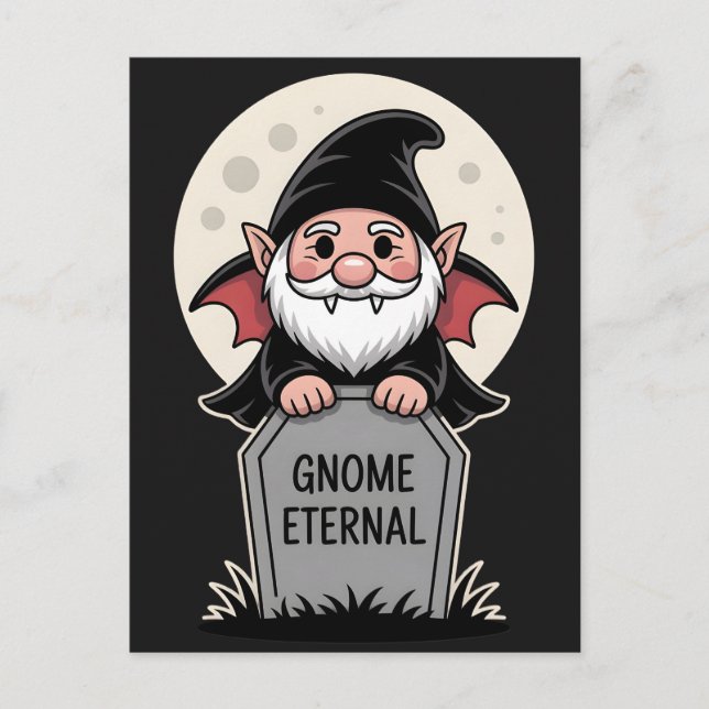 Cute Cartoon Vampire Gnome Standing at a Tombstone Postcard (Front)