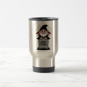 Cute Cartoon Vampire Gnome Standing at a Tombstone Travel Mug