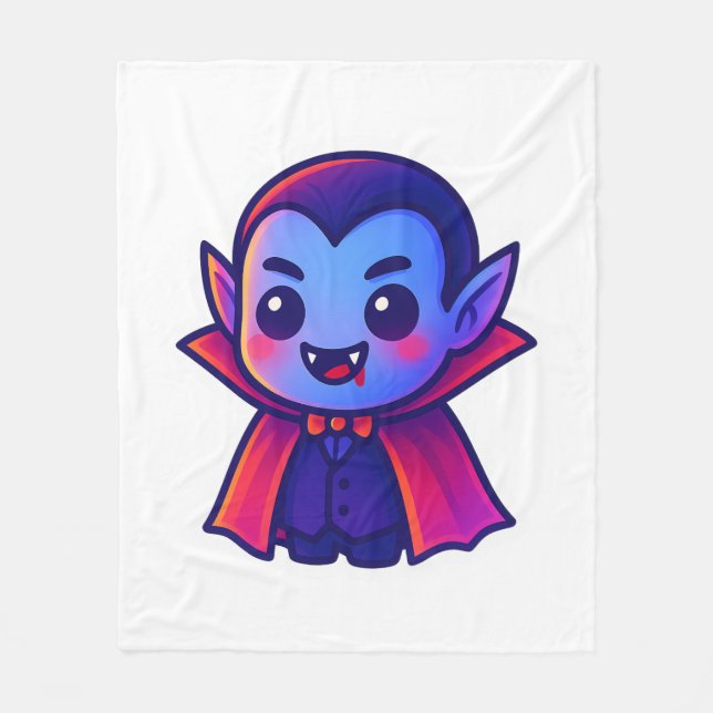 Cute Cartoon Vampire with Red Cape and Blue Skin Fleece Blanket (Front)