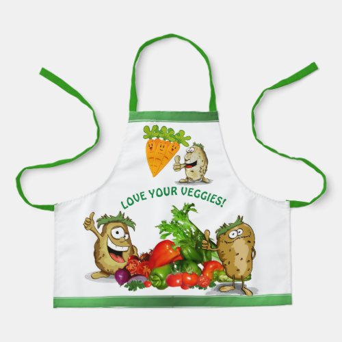 Cute Cartoon Veggies Custom Text Kids Apron