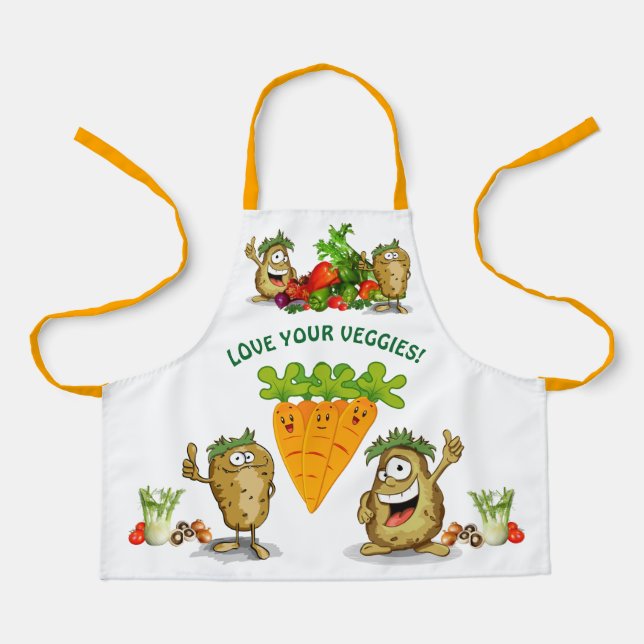 Cute Cartoon Veggies Custom Text Kids' Apron (Front)