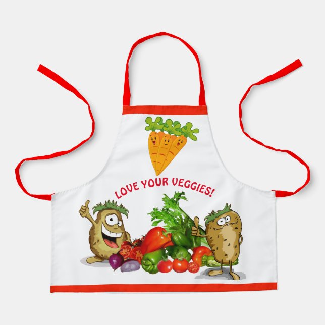 Cute Cartoon Veggies Custom Text Kids' Apron (Front)