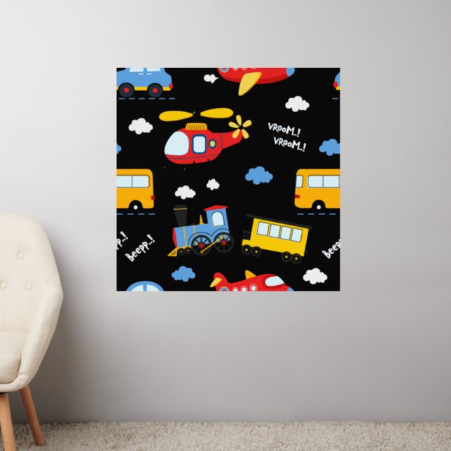 Cute Cartoon Vehicles Pattern  Wall Decal (Living Room 2)