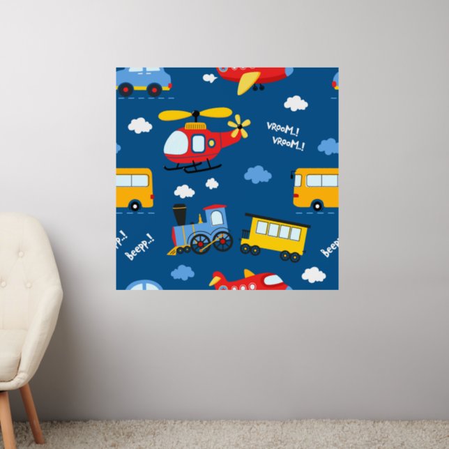 Cute Cartoon Vehicles Pattern  Wall Decal (Living Room 2)