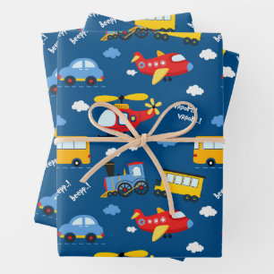 Cute Cartoon Vehicles Pattern Wrapping Paper Sheets