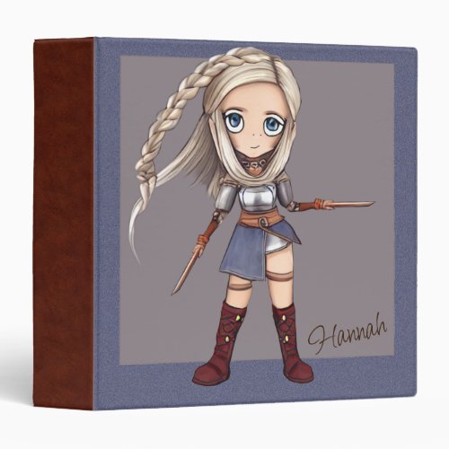 Cute Cartoon Viking Girl Personalized  3 Ring Binder