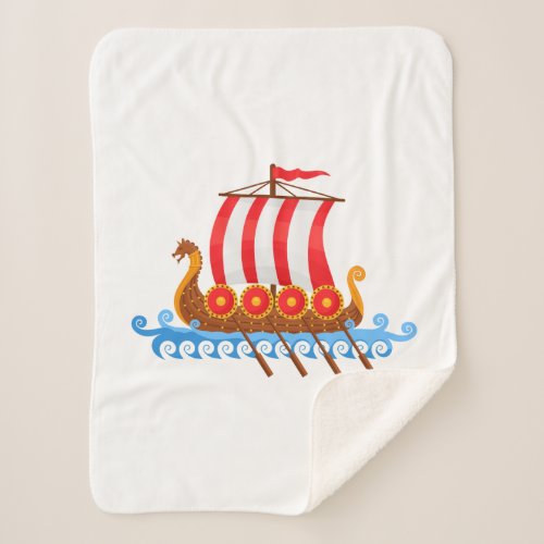 Cute Cartoon Viking Ship Sherpa Blanket