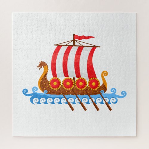 Cute Cartoon Viking Ship with Shields Illustration Jigsaw Puzzle