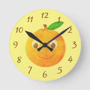 Cute Cartoon Vintage Orange Drawing Round Clock