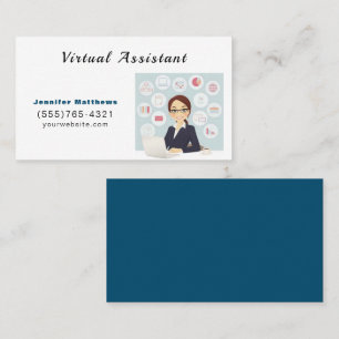 Cute Cartoon Virtual Assistant Secretary Office Business Card