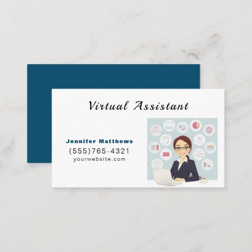 Cute Cartoon Virtual Assistant Secretary Office Business Card