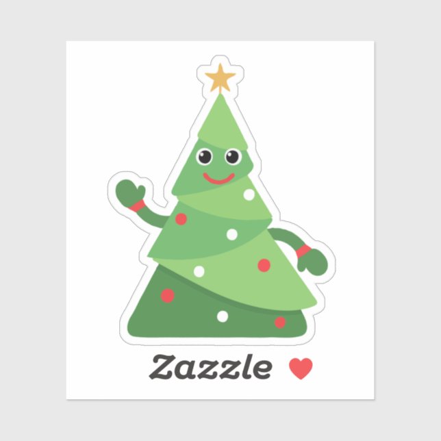 Cute Cartoon Waving Christmas Tree | Festive  Sticker (Sheet)