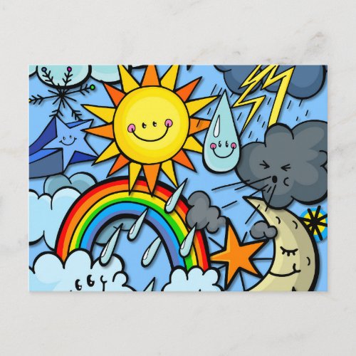 Cute Cartoon Weather Forecast Meterology Backdrop Postcard