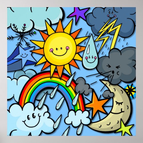 Cute Cartoon Weather Forecast Meterology Backdrop Poster