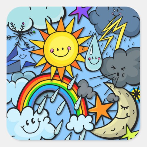 Cute Cartoon Weather Forecast Meterology Backdrop Square Sticker