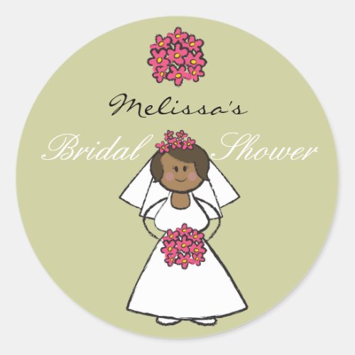 Cute Cartoon Wedding Bride Daisies Bridal Shower Classic Round Sticker