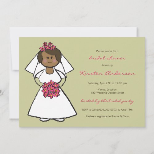 Cute Cartoon Wedding Bride Daisies Bridal Shower Invitation