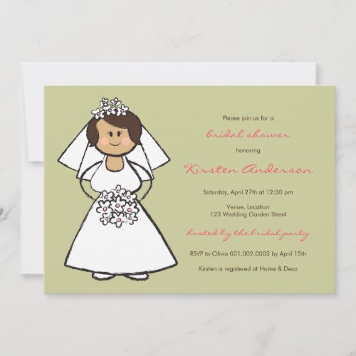Cute Cartoon Wedding Bride Daisies Bridal Shower Invitation