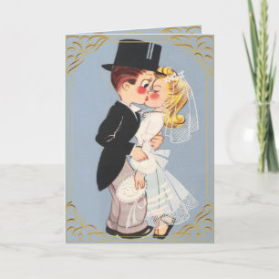 Cute cartoon wedding couple invitation and rsvp