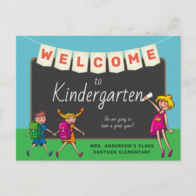 Cute Cartoon Welcome To Kindergarten Postcard (Front)