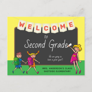 Cute Cartoon Welcome To Second Grade Postcard