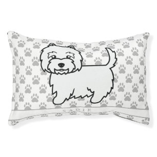 Cute Cartoon Westie Dog & Personalizable Pet Name Bed