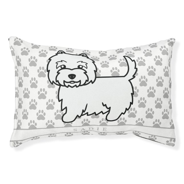 Cute Cartoon Westie Dog & Personalizable Pet Name Bed (Front)