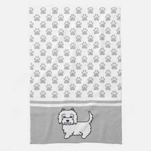 Cute Cartoon Westie Dog With Grey Paws Pattern Towel
